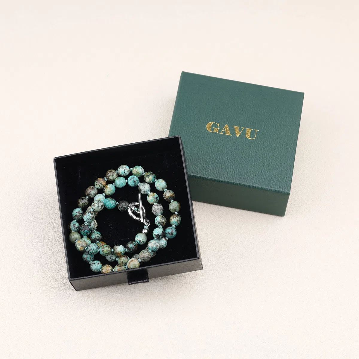 GAVU Collana da Uomo con Perline di Pietre Dure, Collana Pietre Naturali Uomo con Perle Annodate a Mano e Chiusura OT, Turchese Africano, Occhio di Tigre, Ossidiana, Amazzonite, Howlite