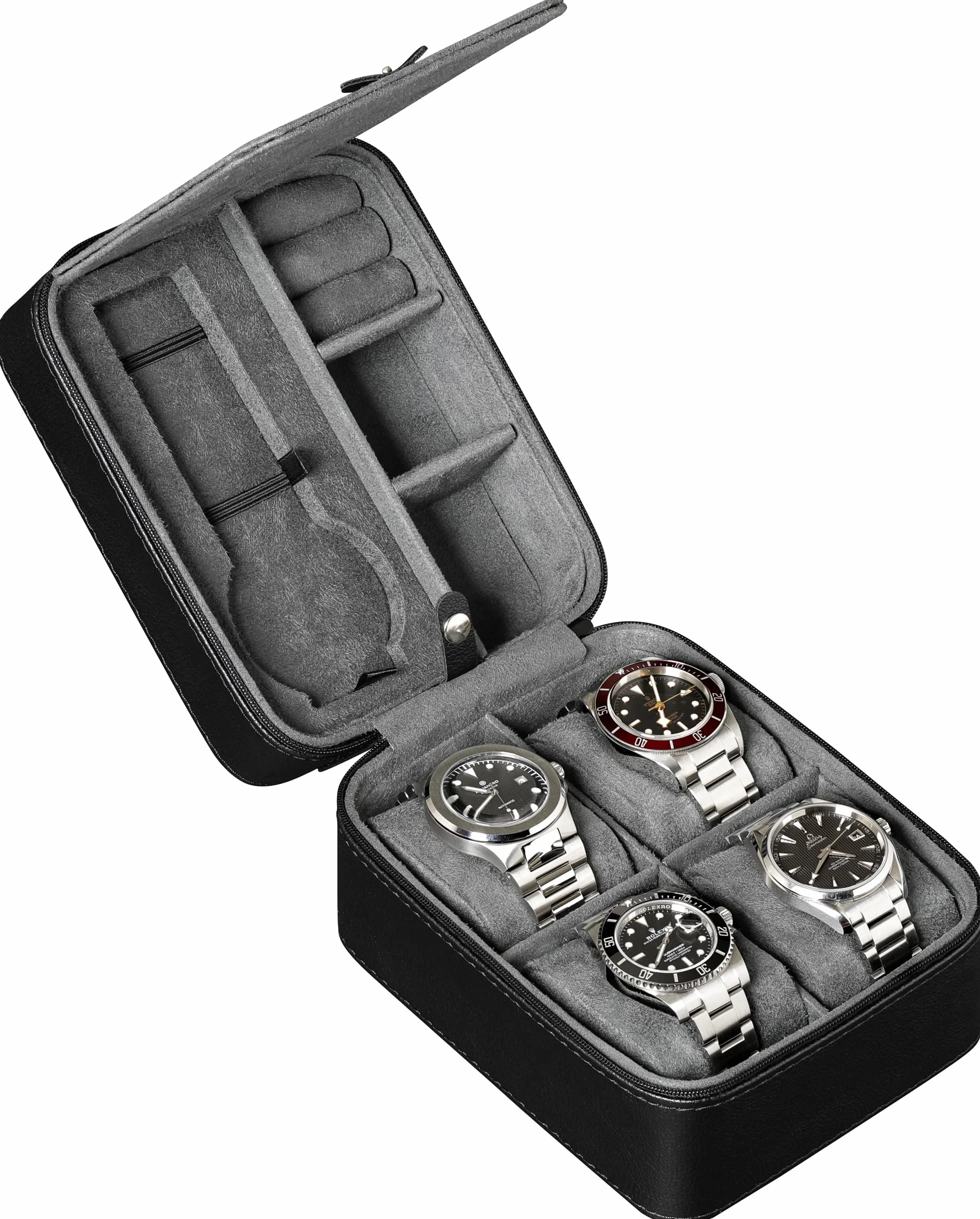 ROTHWELL Custodia da viaggio per 5 orologi, custodia per 5 orologi, resistente custodia portatile con cerniera, adatta a tutti gli orologi da polso e orologi intelligenti fino a 50 mm, custodia per