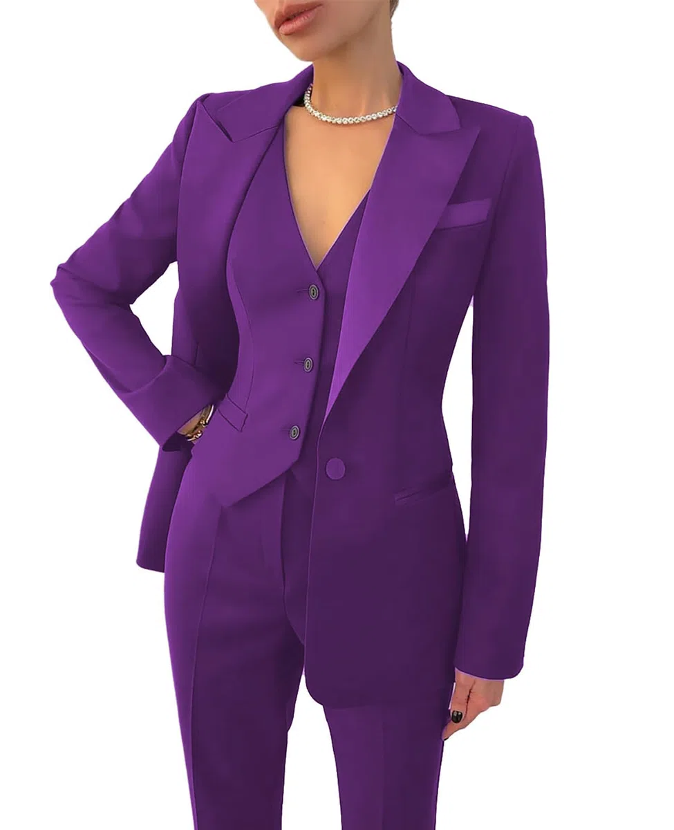 Abito elegante da donna, composto da 3 pezzi (giacca, gilet, pantaloni), adatto per ufficio, lavoro, affari, ballo della scuola, feste