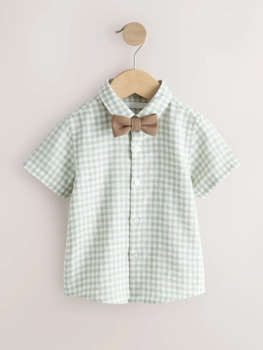 NEXT Ragazzo Completo con camicia, shorts, bretelle e farfallino