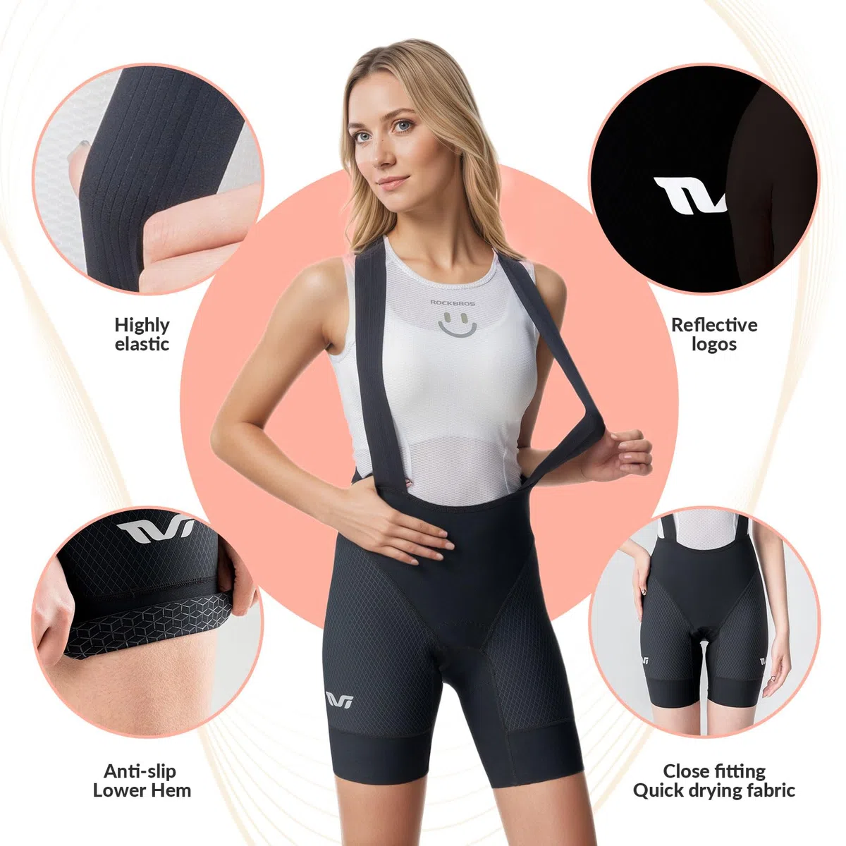 ROCKBROS TVI Salopette Ciclismo Donna, Pantaloni Ciclismo Estivicon Donna, Pantaloncini Bici Imbottiti Traspirante con Tasca per Bici da Corsa, Mountain Bike, MTB