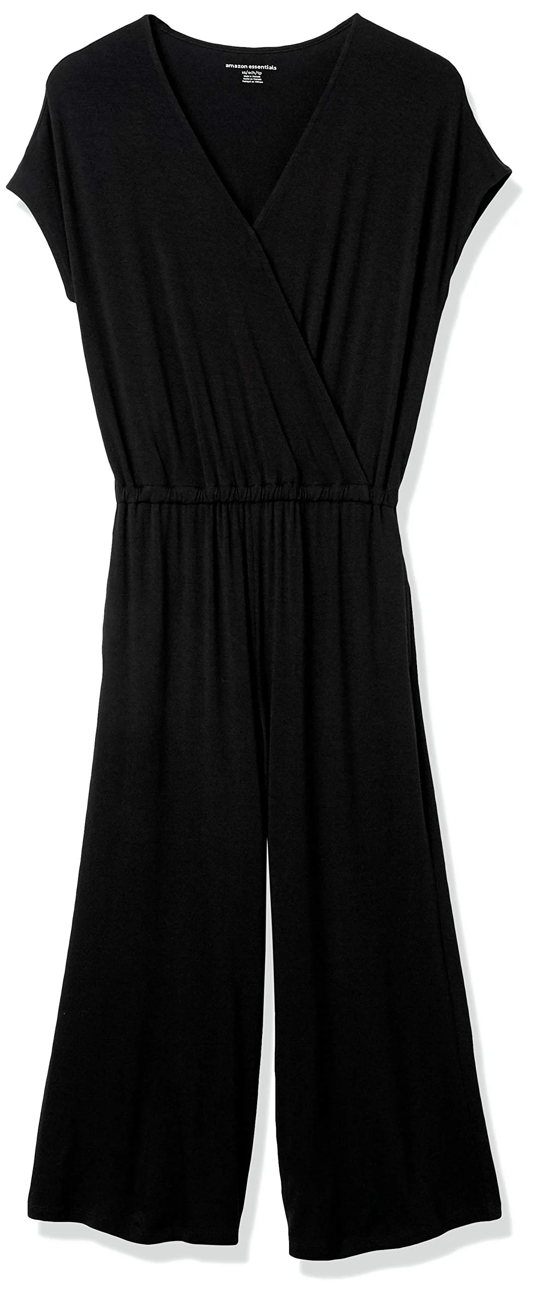 Amazon Essentials Tuta Jumpsuit con Fondo Ampio sopra La Caviglia Incrociata a Maniche Corte Donna