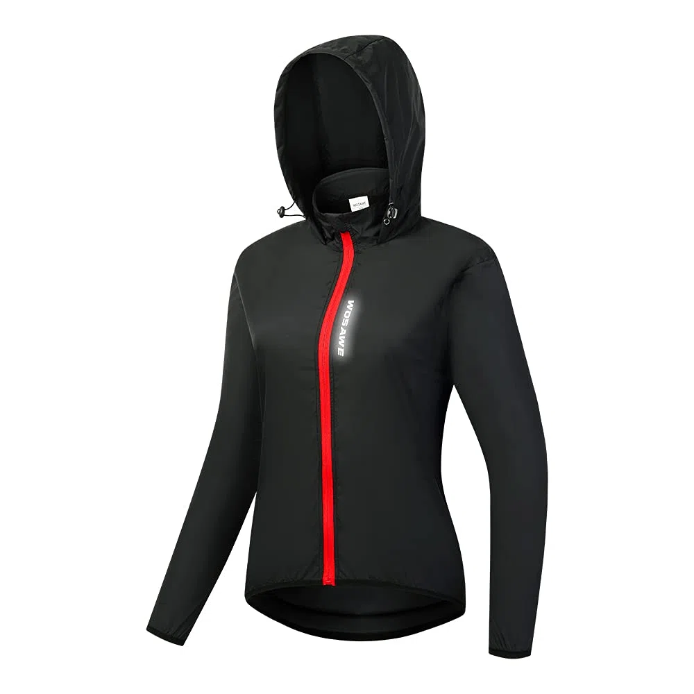 WOSAWE Giacca a Vento Con Cappuccio Da Equitazione Da Donna Maglia Da Ciclismo Leggera e Antivento Impermeabile Da Corsa Sport Asciugatura Rapida(Nero M)