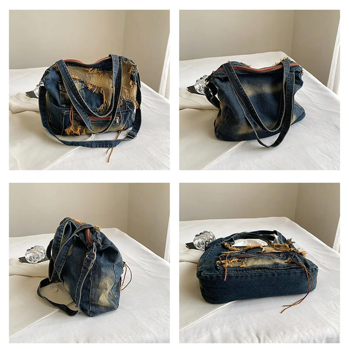 CORIOS Borsa a Tracolla Donna in Denim Grande Capacità a Mano e Spalla in Jeans Casuale Tote Leggero Messenger Retro per la Spesa Blu