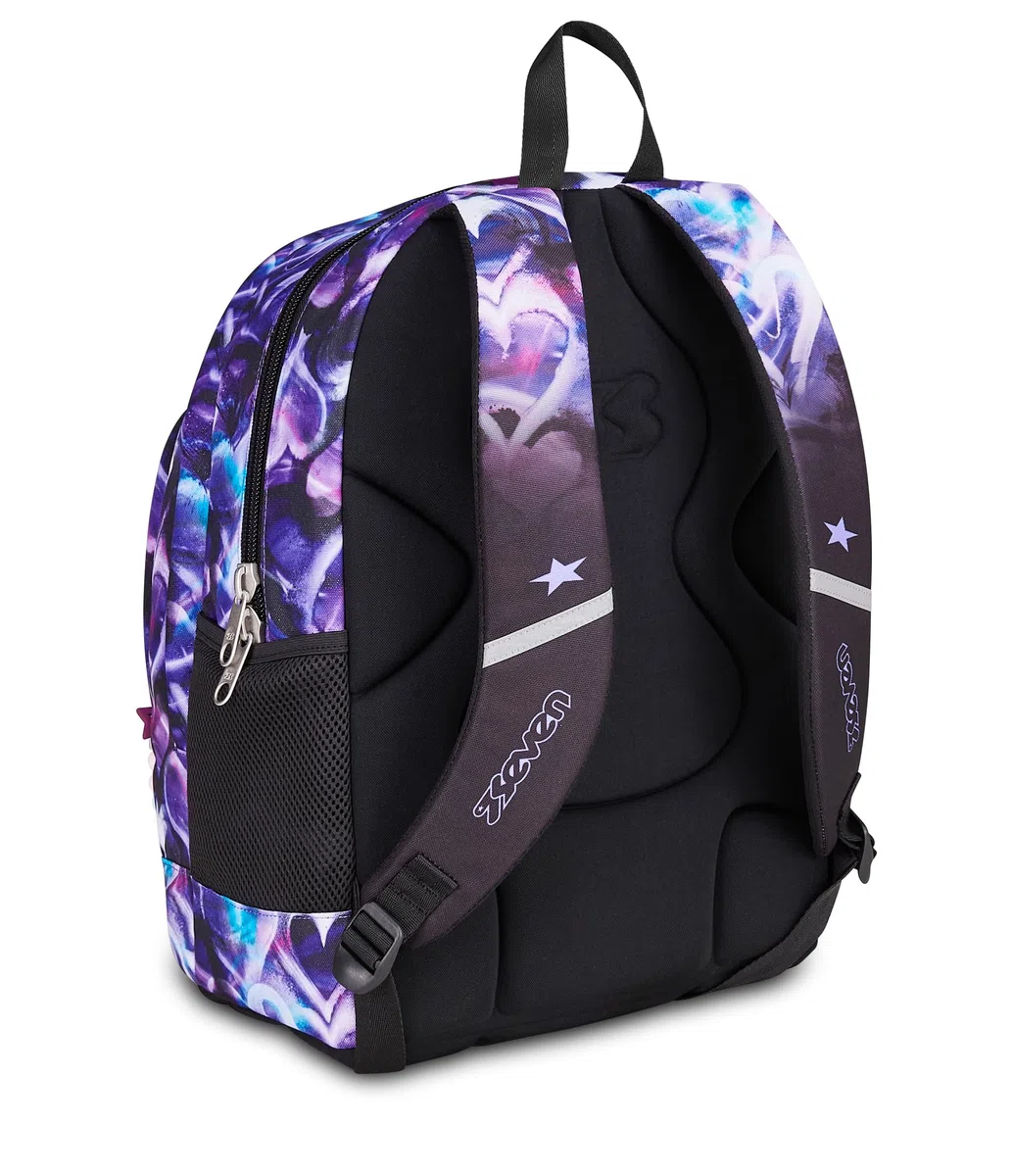 Seven Zaino Scuola Dual LOVEPASS, Doppio Scomparto, Viola, 32 L, Multifunzione, Tasca attrezzata, Tasca laterale porta borraccia, Scomparto porta pc ablet, Scuola media e superiore, Bambina, Ragazza
