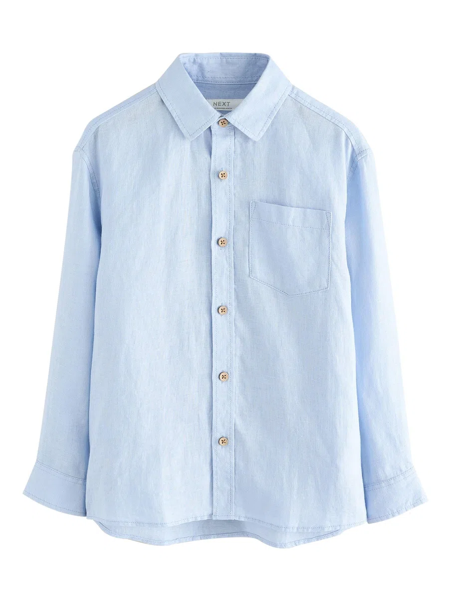 NEXT Ragazzo Camicia in Lino a Maniche Lunghe