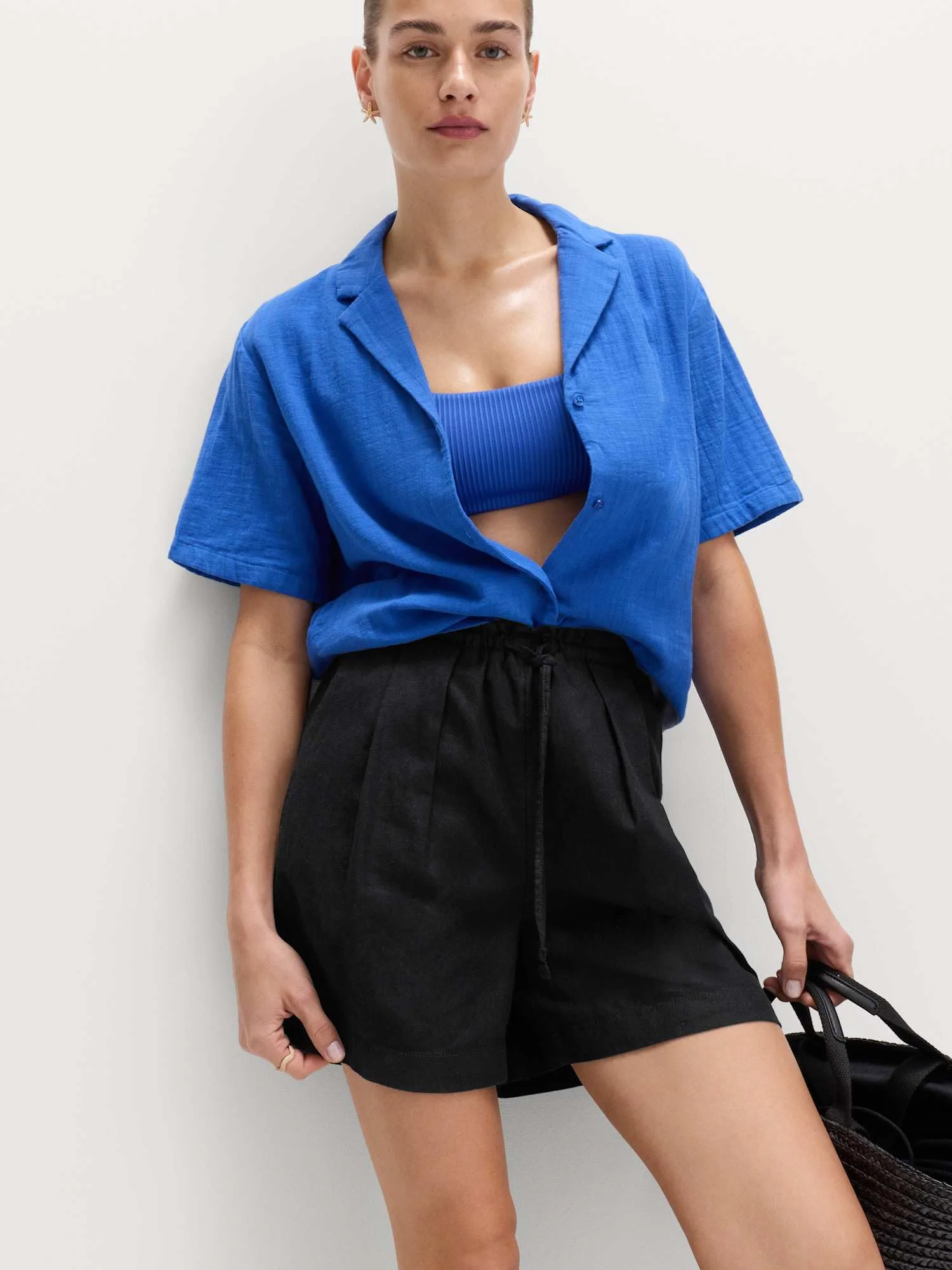 Marks & Spencer Donna Vita Alta Misto Lino Shorts con Coulisse