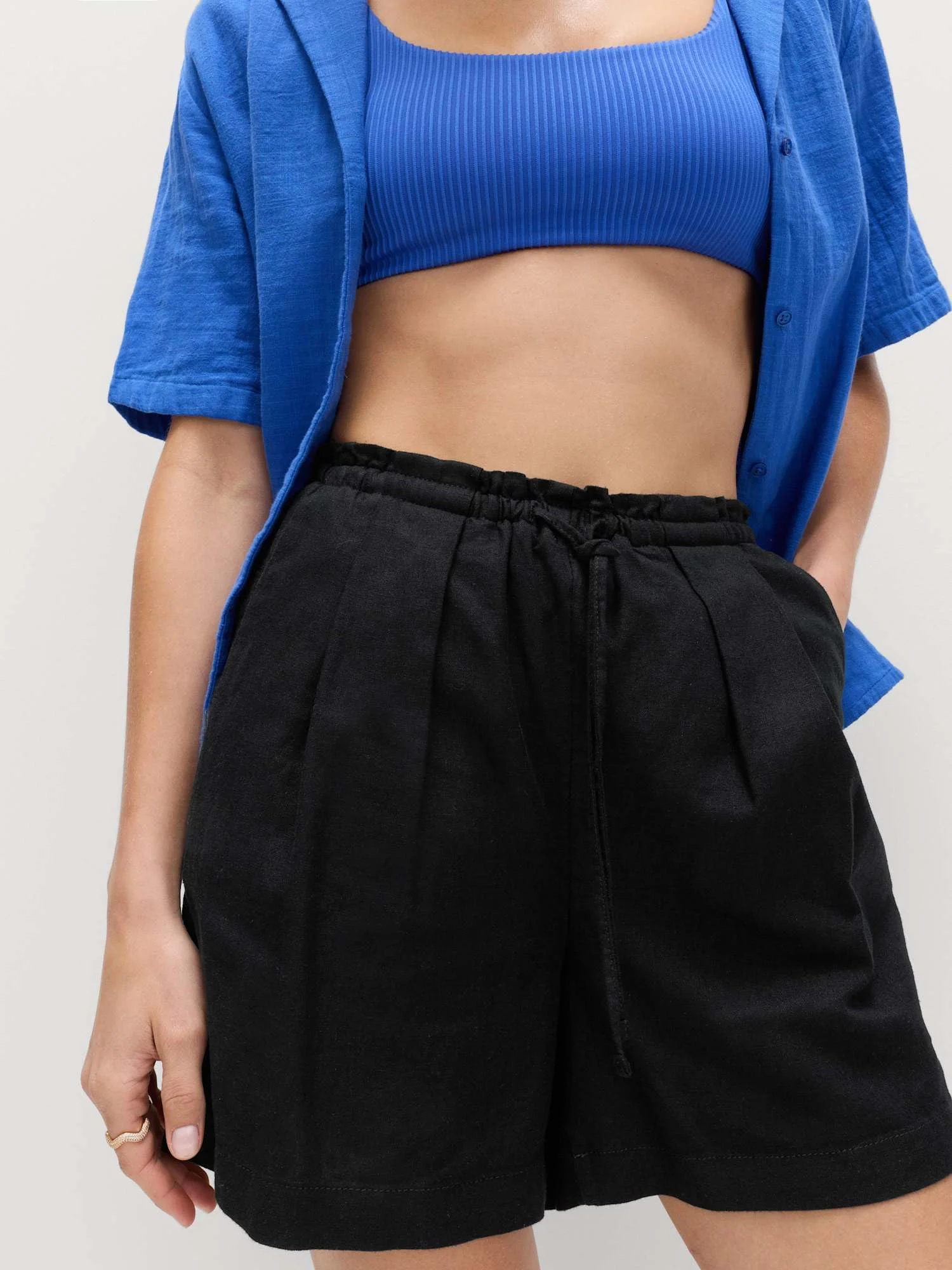 Marks & Spencer Donna Vita Alta Misto Lino Shorts con Coulisse