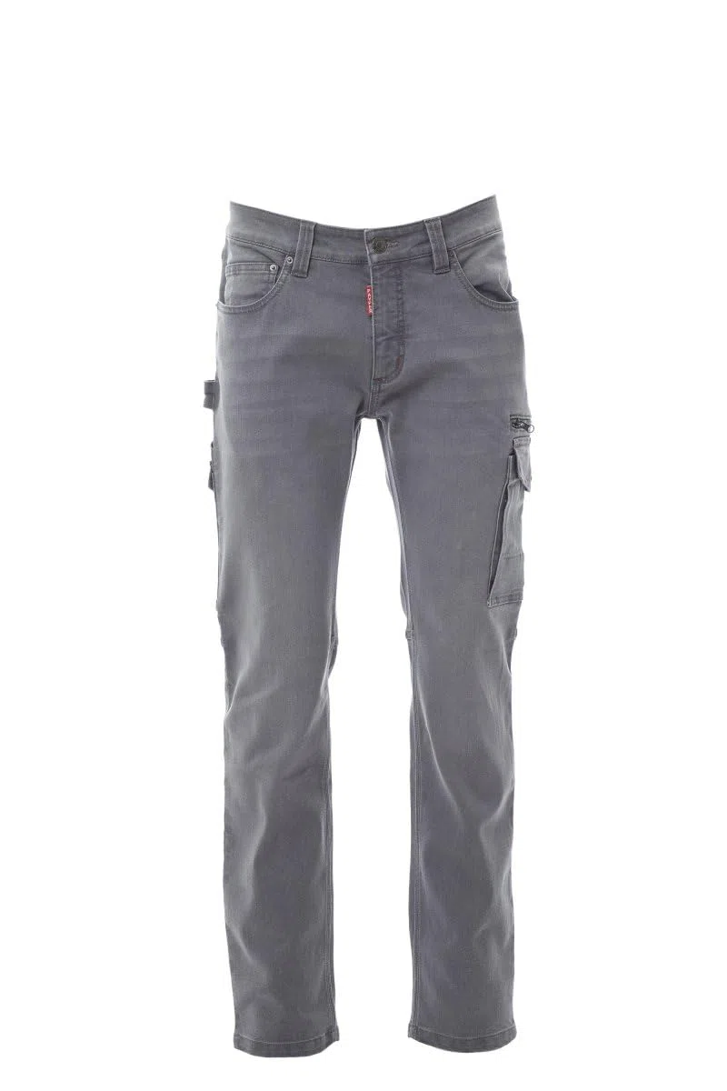 Payper West Pantaloni da Lavoro da Uomo Jeans Denim Misto Cotone Multi Tasche Laterali Porta Metro Stone Wash