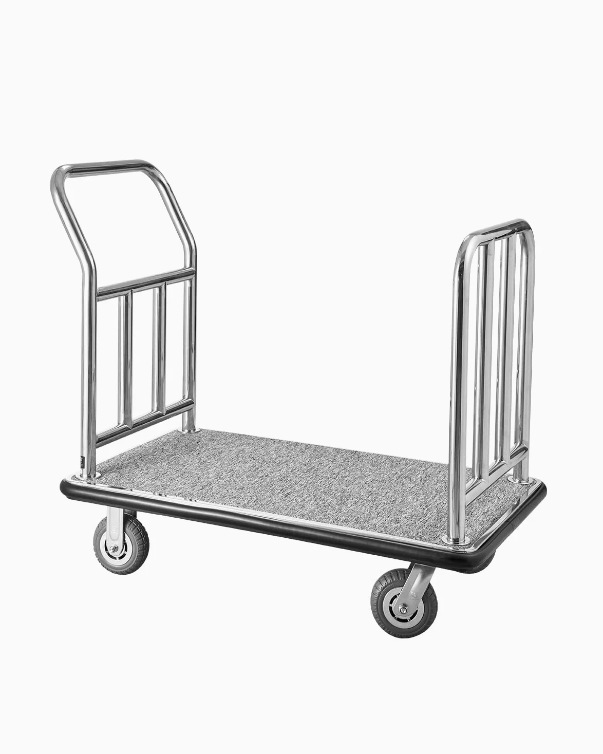 VEVOR Carrello Portavaligie per Hotel, Carico 340 kg Carrello Trasporto Portavaligie con Telaio Anteriore Rimovibile, Ponte in Moquette Grigia e Ruote in Gomma 152,4 mm per Hotel, Condomini, Resort
