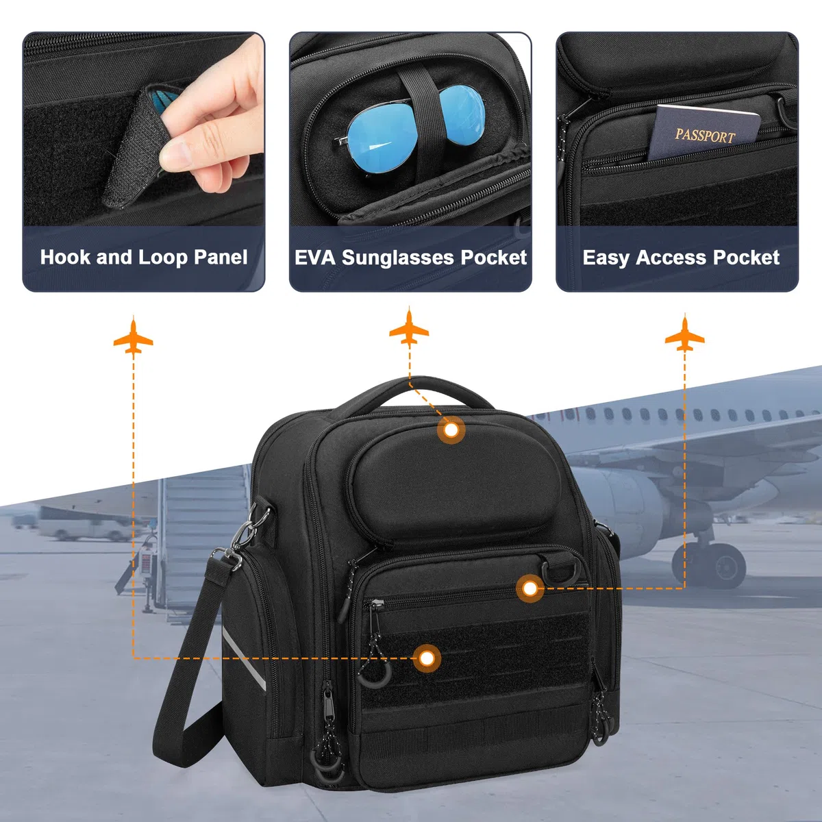 Damero Borsa per Cuffie Aeronautiche, Custodia Cuffie per Pilot di Grande Capacità per Auricolare Aeronautico, Ginocchia Pilota e Altro Ancora, Nero (Solo Borsa)