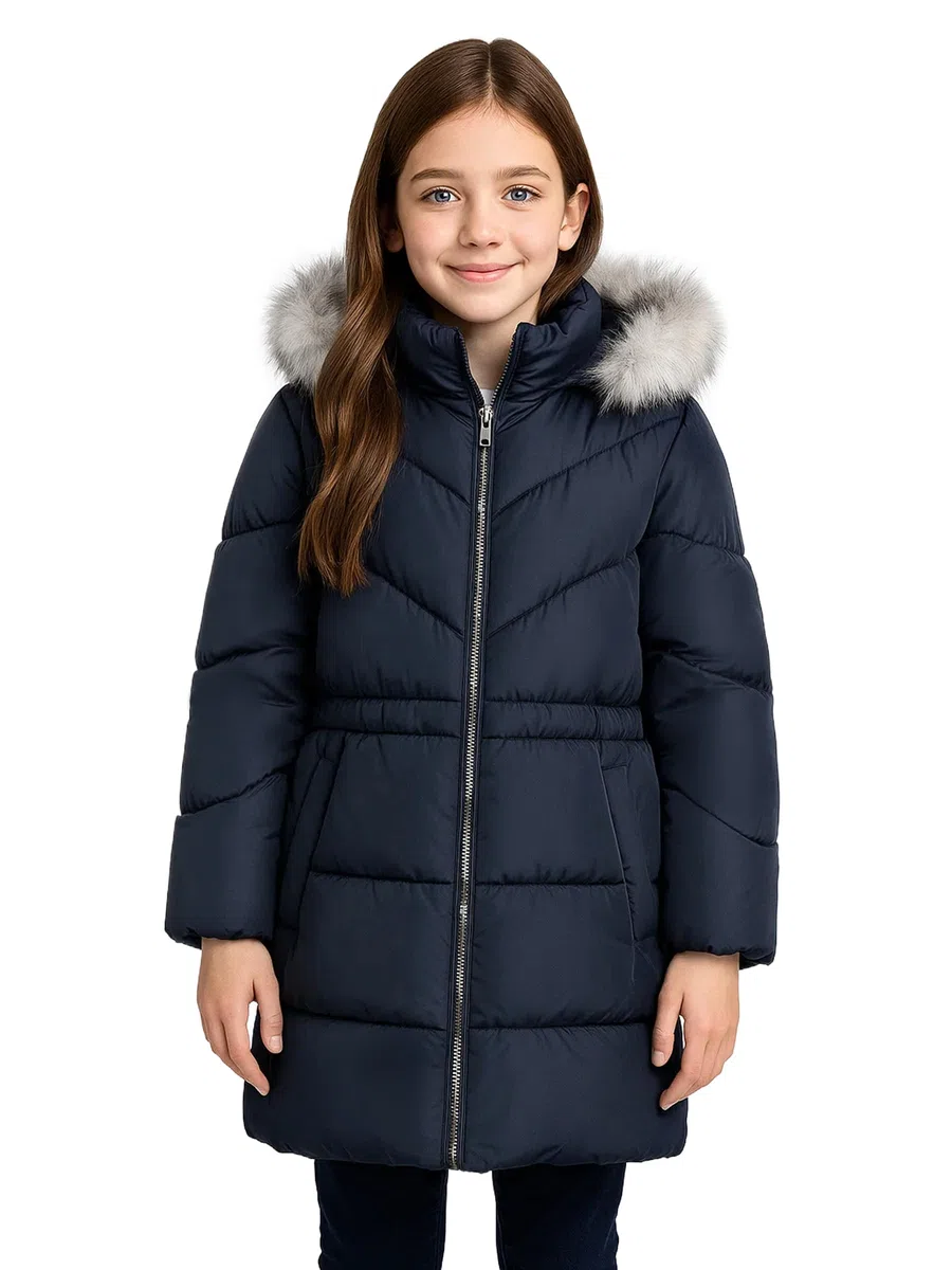 SOLOCOTE Cappotto inverno per ragazze resistente all'acqua con cappuccio trapuntato piumino fodera in Sherpa bordi in pelliccia artificiale pesante lungo Parka per bambini