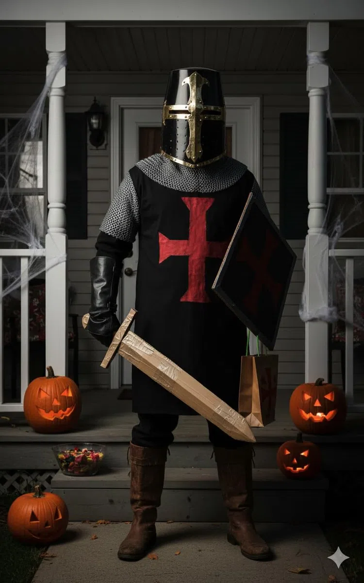 Nautical Replica Hub - Casco Medievale da Cavaliere Templare di Halloween, Finitura Nera in Acciaio Calibro 18 con Accenti in Ottone, Taglia Standard per Adulti