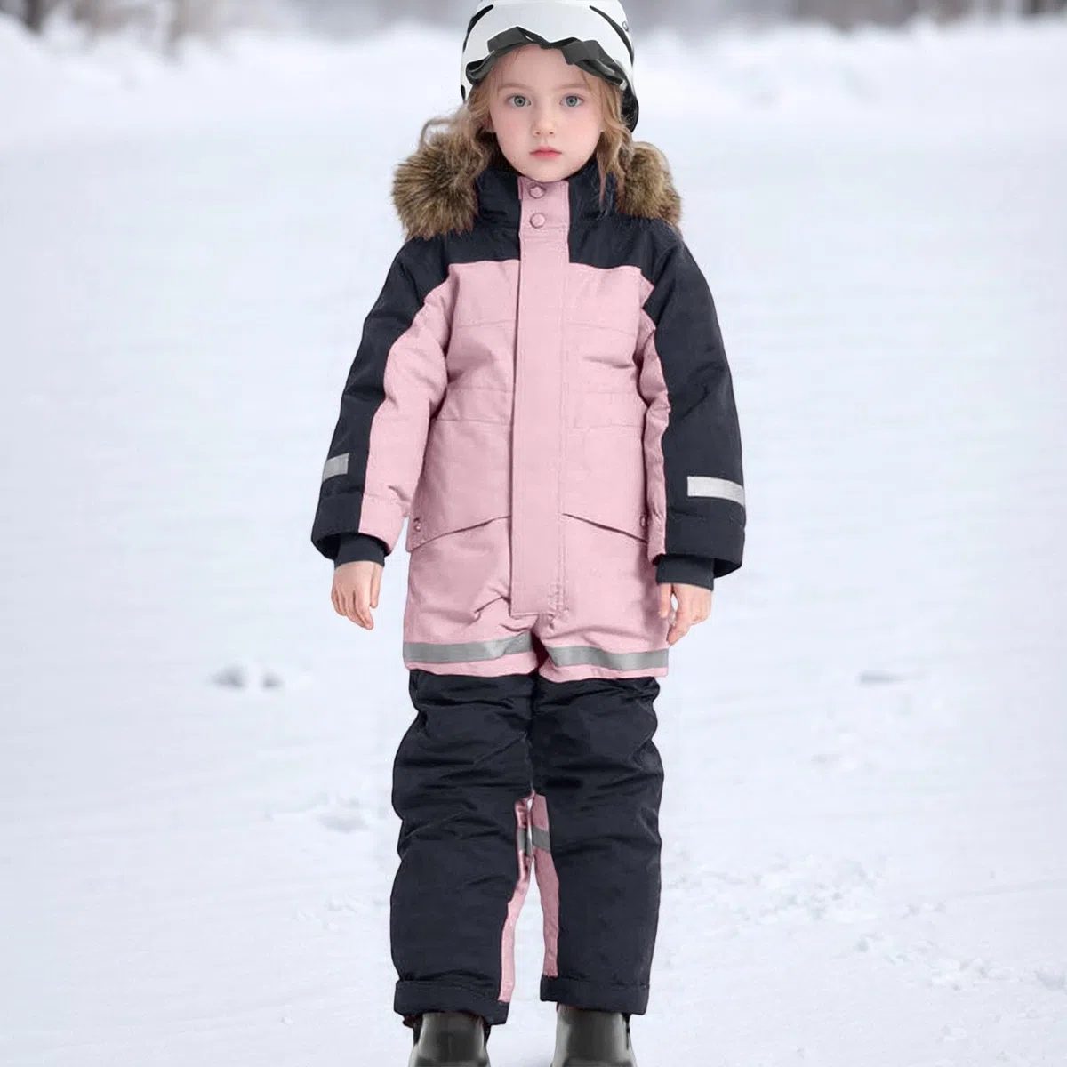 Tuta da neve per bambini, taglia 3-14 anni, impermeabile, antivento, calda, invernale, con collo in pelliccia, abbigliamento da sci