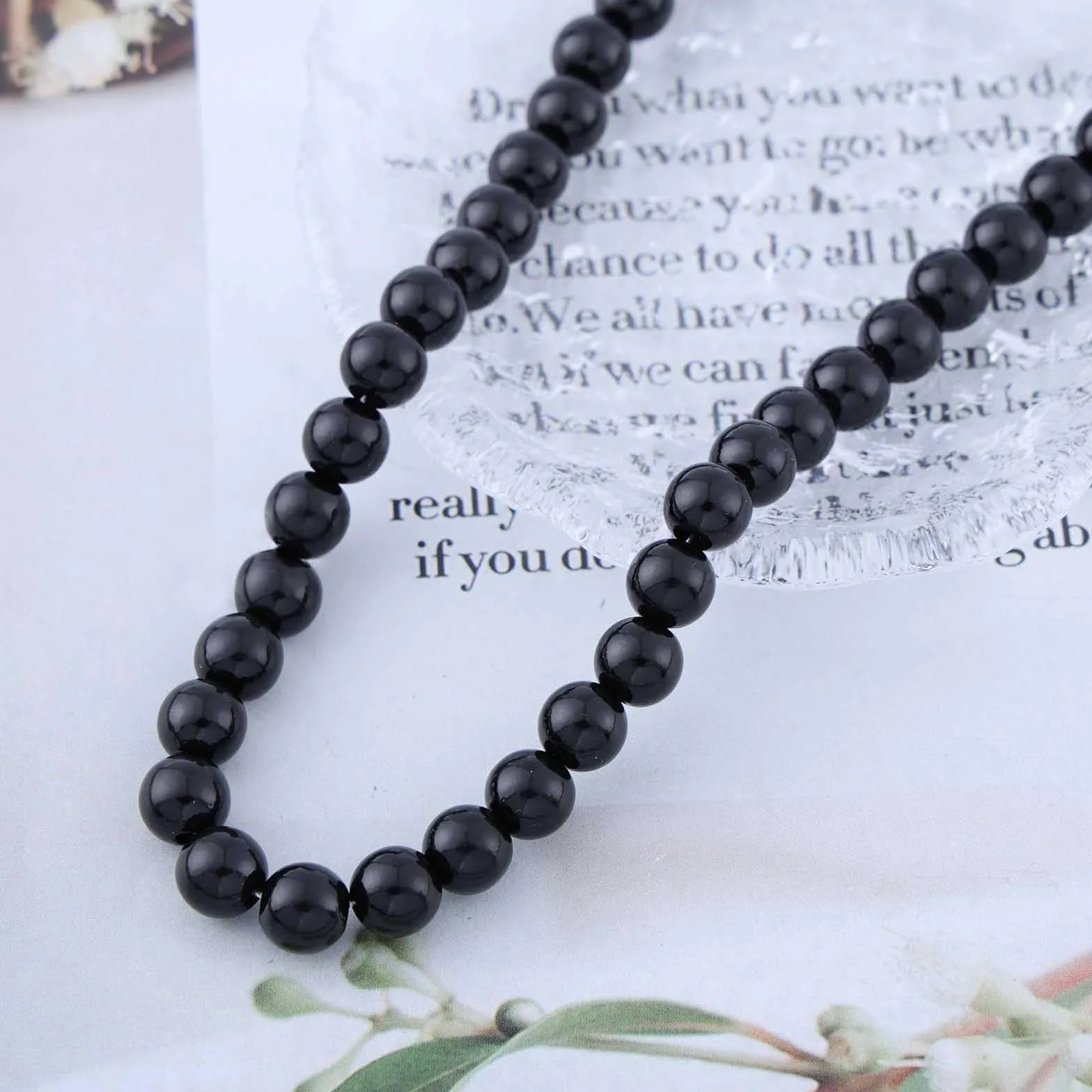 Collana di Perle Nere Vintage, Collana a Catena di Perle Rotonde, Collana di Perline Spinello, Collana Girocollo di Perle, Gioielli Per Donna, Nero, Zinco, Perlina, Unisex, Tutte le stagioni