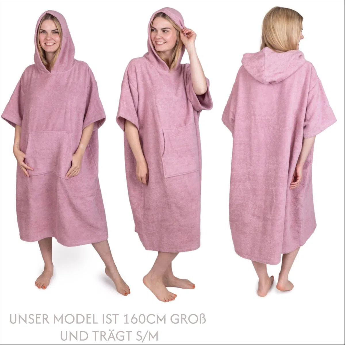 Poncho da bagno Donne Uomini - 100% cotone Asciugamano da spiaggia da surf con Cappuccio e tasca frontale Asciugamano in Spugna S/M Rosa antico