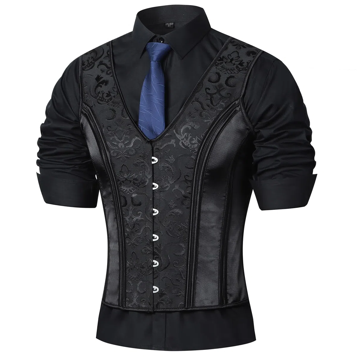 Gilet da uomo vintage corsetto gilet con lacci disossati nero formale top matrimonio fase