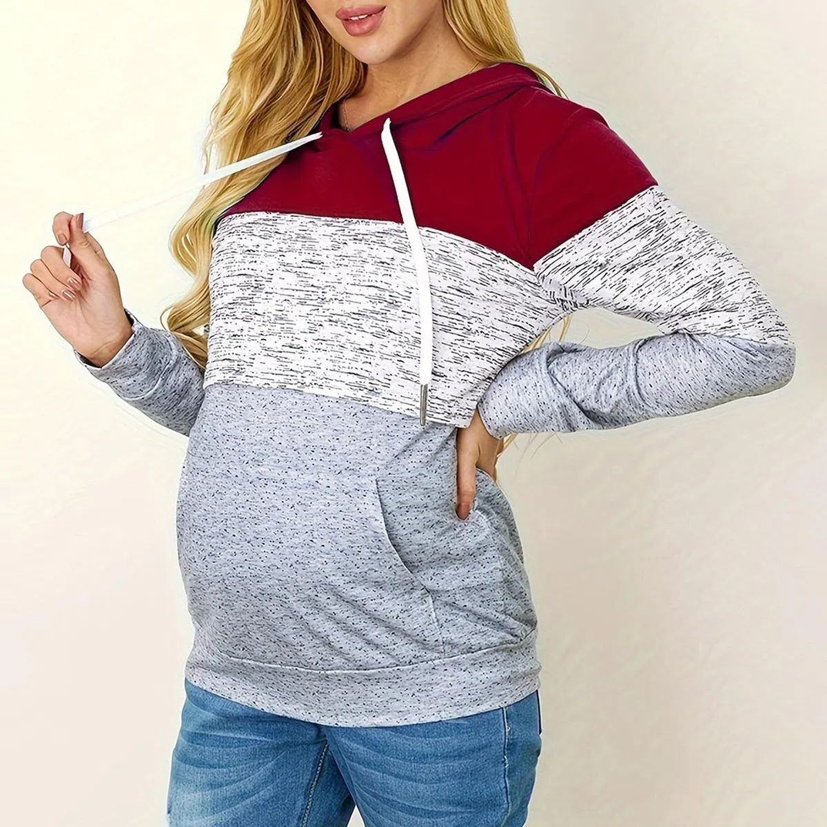 Maglione da allattamento da donna, in cotone, a maniche lunghe, tinta unita, con collo alto, a doppio strato, per allattamento e allattamento