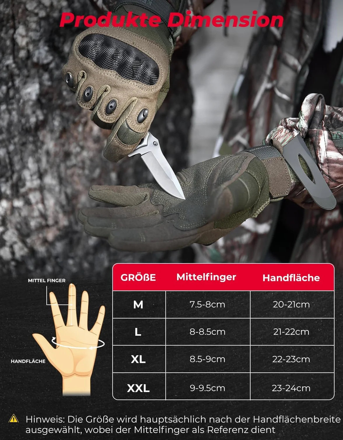 KEMIMOTO Guanti tattici, guanti militari con protezione per caviglia in fibra di carbonio e touchscreen, traspiranti, dita intere, per bushcraft, caccia e sicurezza