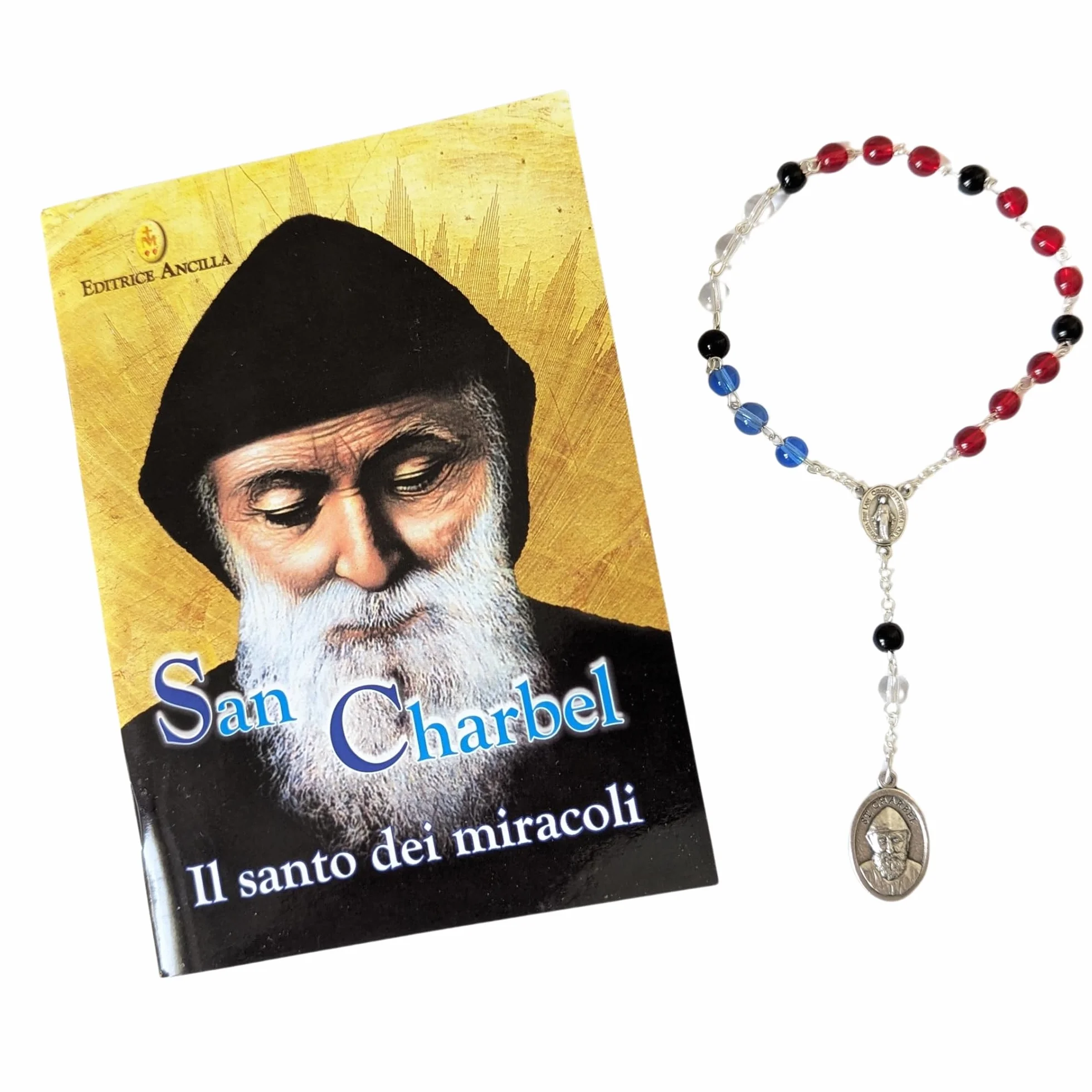 OVUNQUE PROTEGGIMI Rosario di San Charbel Con Madonna Miracolosa, Artigianale in Grani Colorati Con Opuscolo e Preghiera