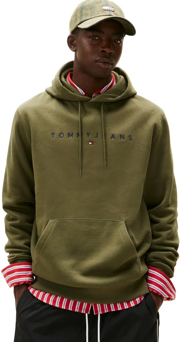 Tommy Jeans Uomo Felpa Linear Logo con Cappuccio