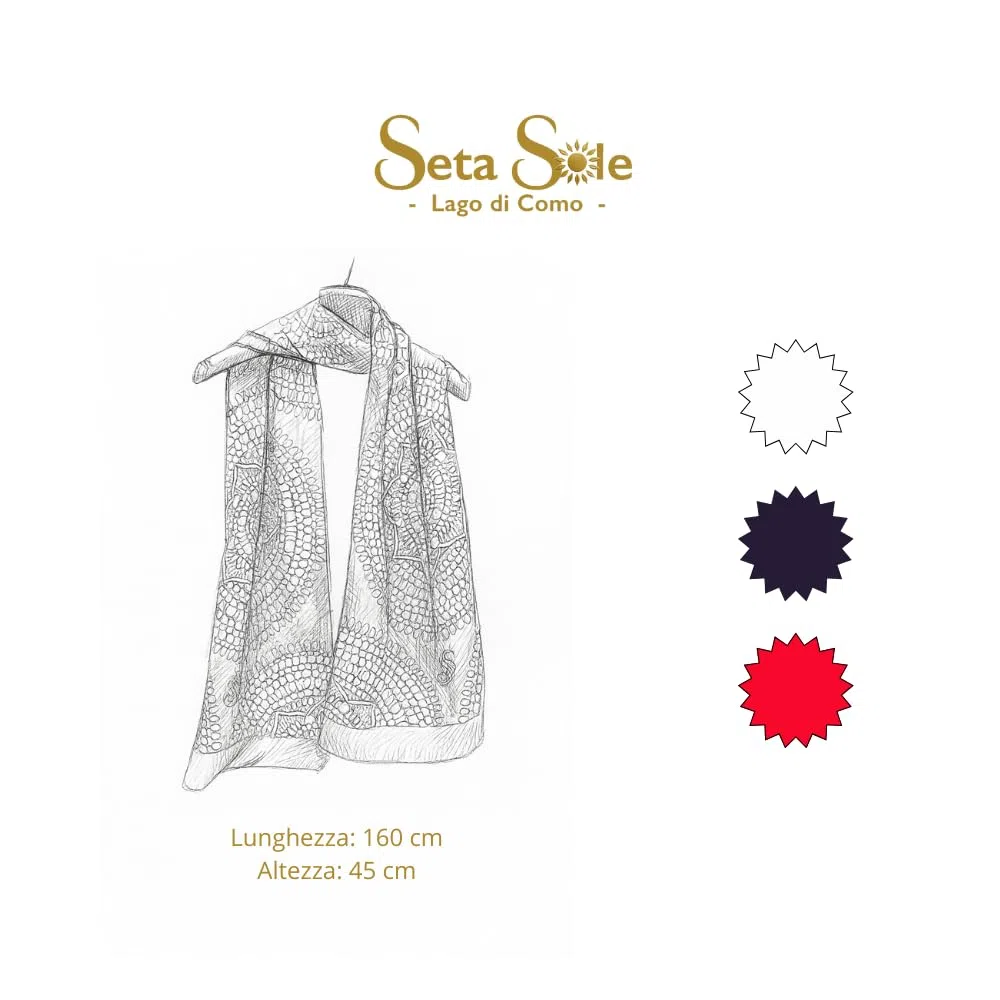 Seta Sole – Sciarpa in 100% Seta Made in Italy 45x160 cm – Mandala Disegnato a Mano – Foulard Elegante Donna, Accessorio Moda Artigianale Lago di Como