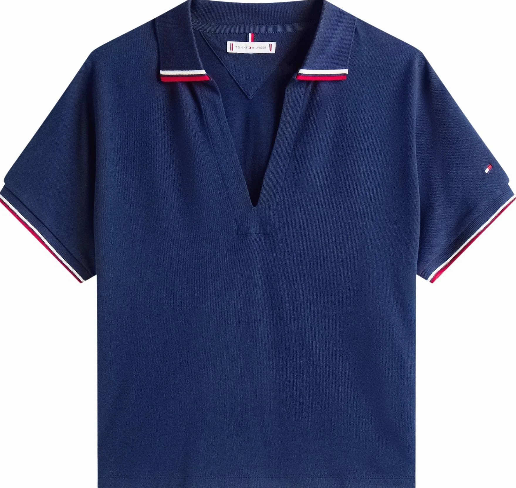 Tommy Hilfiger Donna Maglietta Polo Maniche Corte Lyocell Tipping Open Senza Bottoni