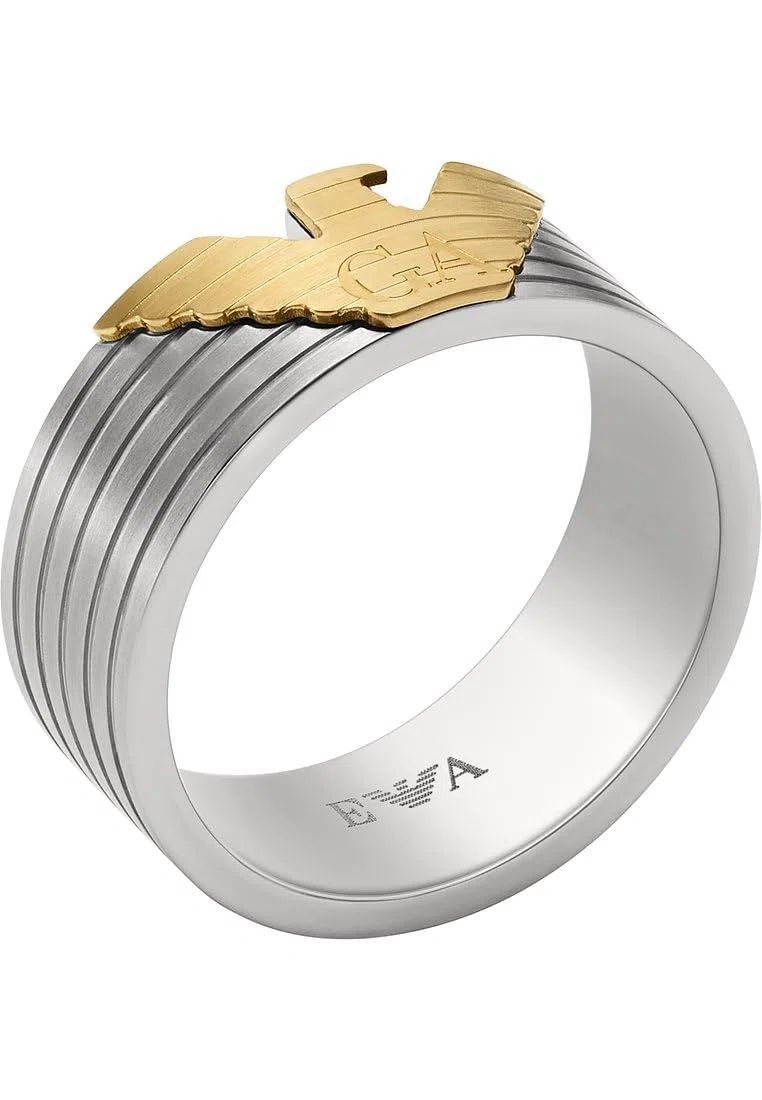 Emporio Armani Anello a fascia da uomo in acciaio bicolore, EGS3076040, 10, Argento pastello