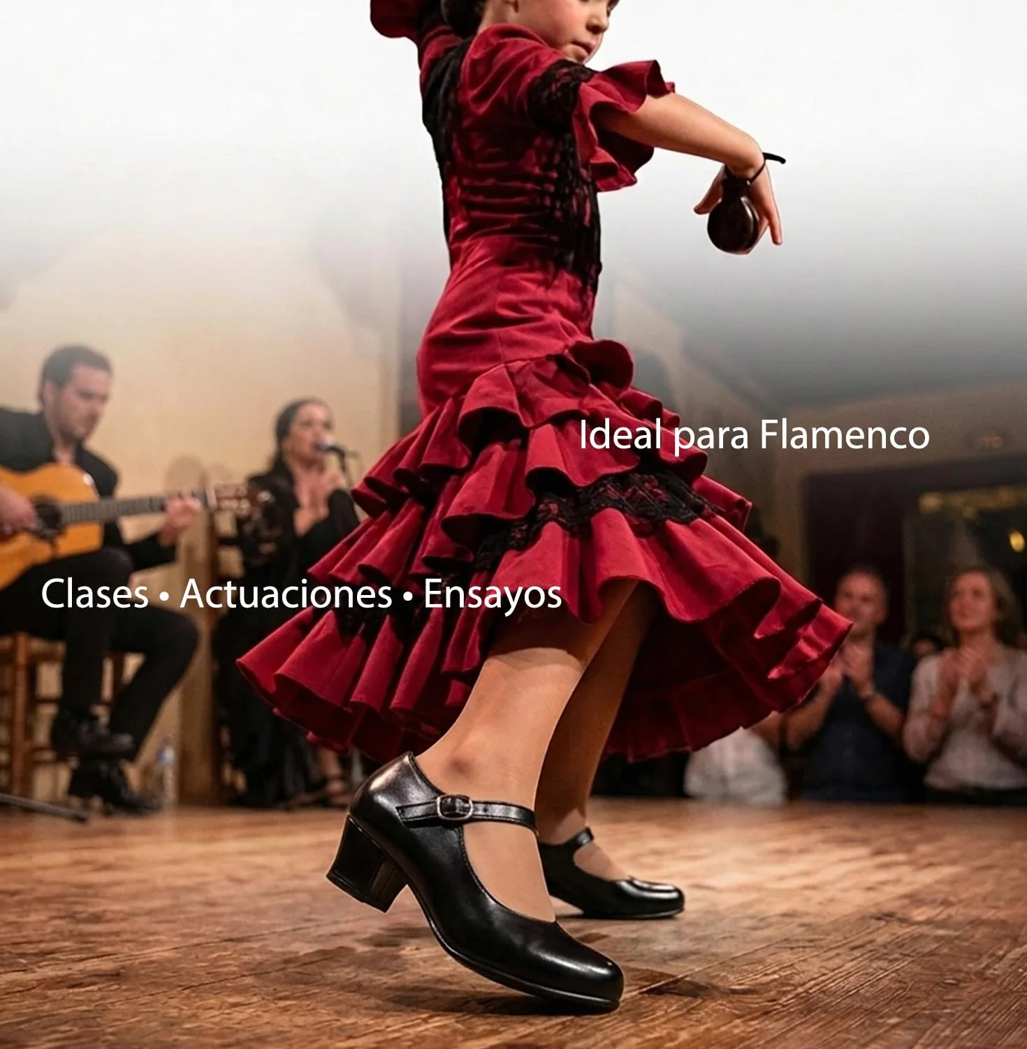 Scarpe Fenicottero Bambina Ballo Danza Sevillanas con Tacco Cinghia Regolabile, Suola Antiscivolo