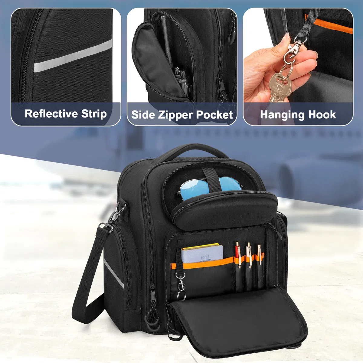 Damero Borsa per Cuffie Aeronautiche, Custodia Cuffie per Pilot di Grande Capacità per Auricolare Aeronautico, Ginocchia Pilota e Altro Ancora, Nero (Solo Borsa)