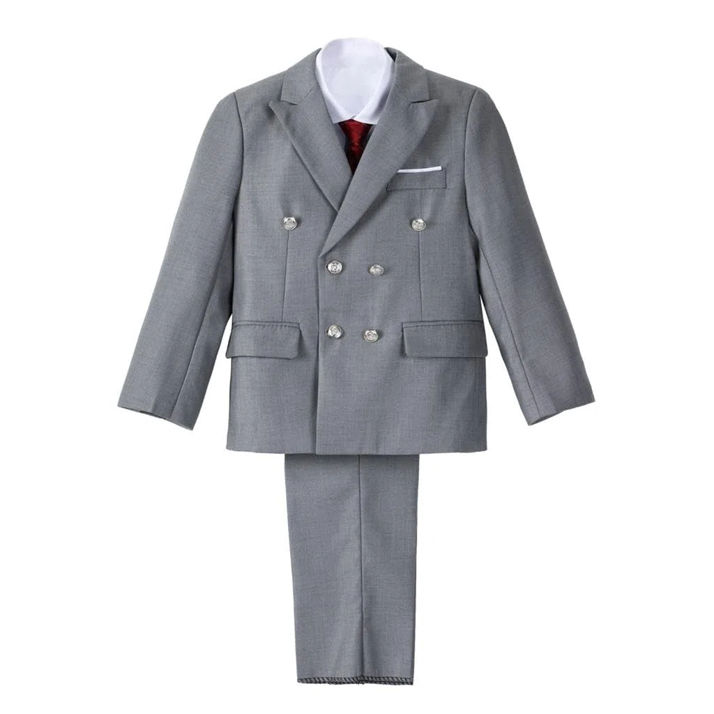 Lito Angels Smoking Grigio Completo Elegante per Bambino, Set 5 Pezzi (Giacca, Gilet, Camicia, Cravatta e Pantaloni) Taglia 5 a 13 Anni