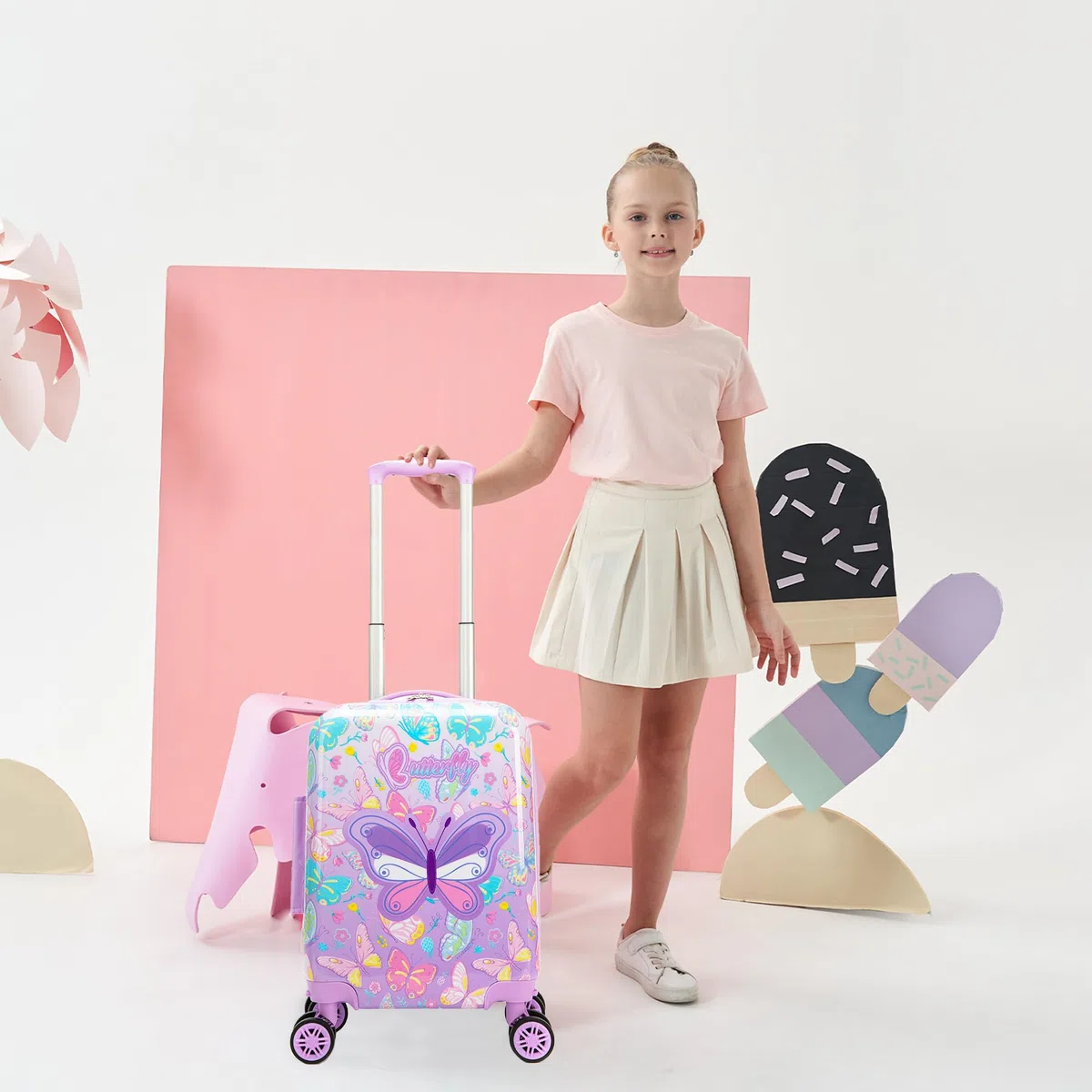 HTgroce 2 in 1 Set di Valigie per Bambini, Valigie Trolly 16'' Cuscini da Viaggio, Valigia Trolley con Ruote Girevoli