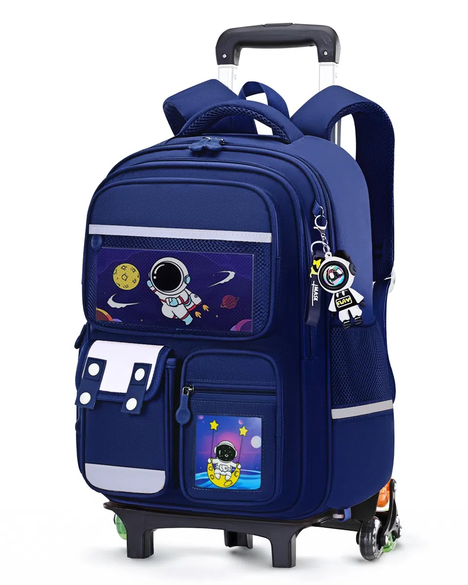 Amythe Zaino Trolley per Ragazzi 6-10 Anni, Zaino Bambino Scuola Elementare 20L con Carrello Rimovibile 6 Ruote, 20L Zaini Elementari con Rotelle per Bambini, Blu