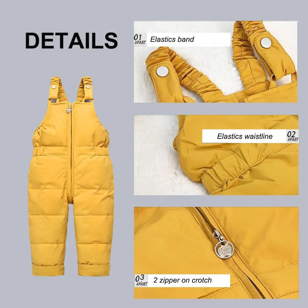 Tuta da neve per neonate, set di abbigliamento invernale per bambini, 2 pezzi, piumino per ragazzi, ragazze, tuta da sci, abbigliamento con salopette da neve, bavaglini pantaloni tuta da neve