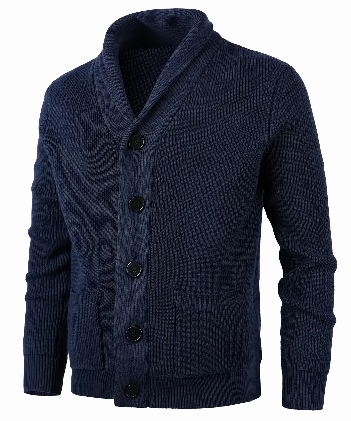 Maglione Cardigan da Uomo con Collo a Scialle Invernale Maglione Felpa di Cotone Giacca in Maglia a Manica Lunga Cardigans con Bottoni e Tasche