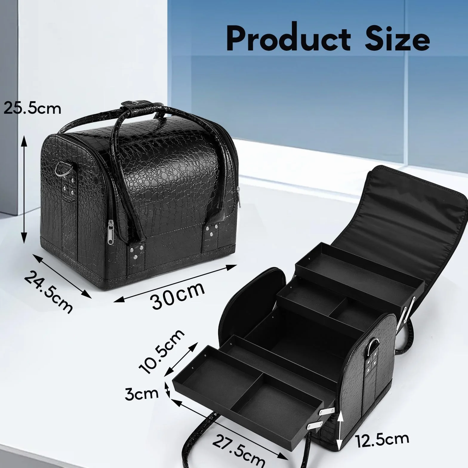 Joligrace Valigetta Trucchi Professionale Porta Trucchi Valigetta per Cosmetici Grande Borsa Cosmetici Trousse Make Up Organizer Beauty Case da Viaggio 30x 24,5 x 25,5 CM, Nero
