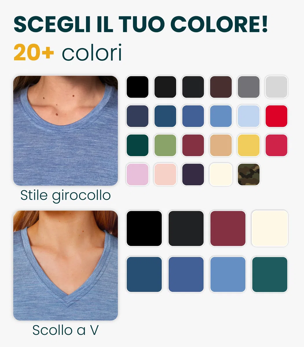 Merino.tech Maglietta Merinos Donna - 100% Maglia Termica Manica Corta in Lana Merinos con Calzini (Medium, Dark Purple Crewneck)