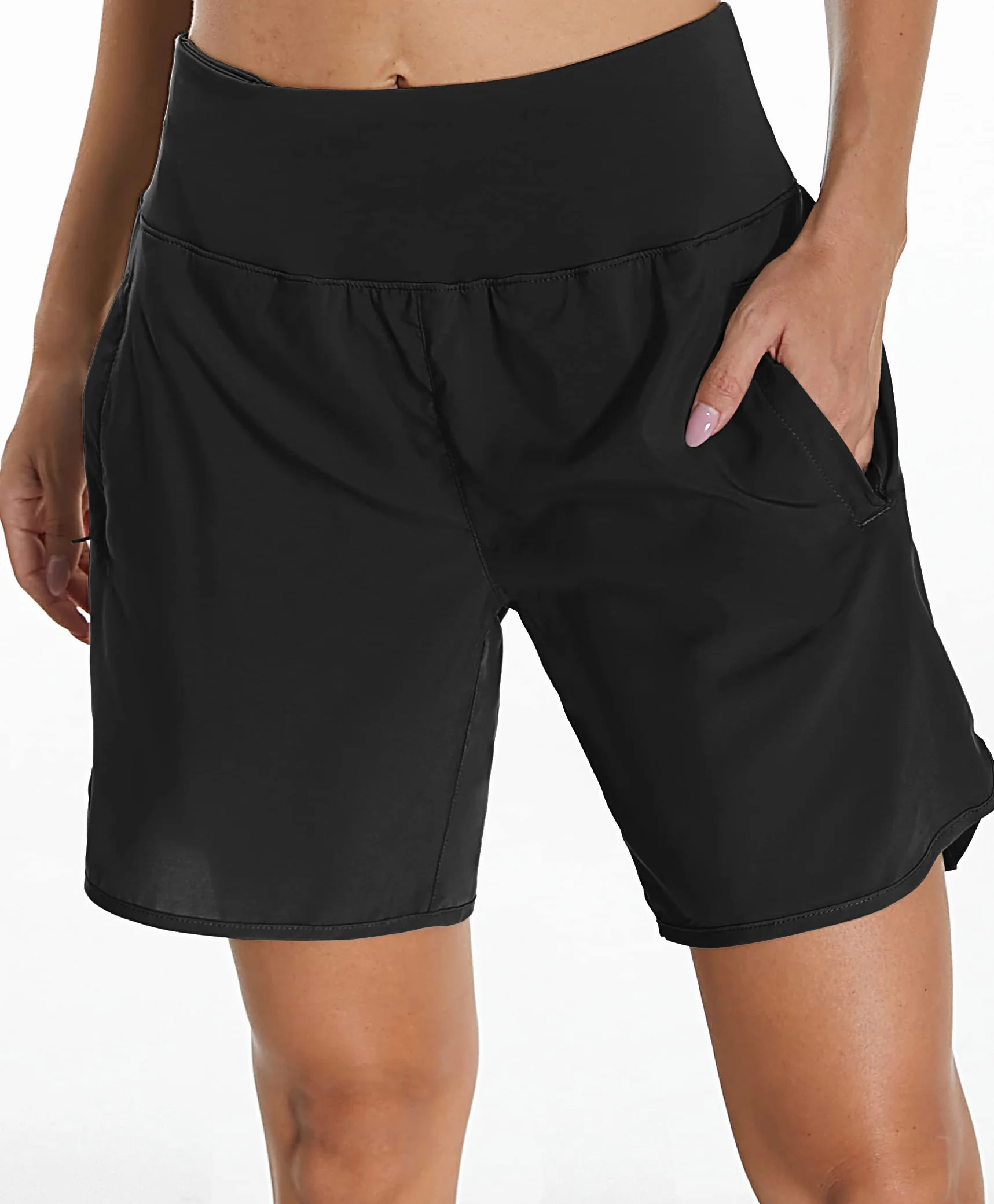 Pantaloncini Sportivi Running Donna Vita Alta Traspiranti con Slip Interni e Tasche Posteriori Cerniera