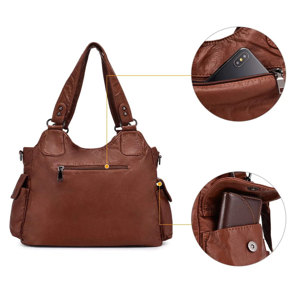 BAIGIO Borsa da donna in morbida pelle lavata Hobo borsa a tracolla a tracolla con manico superiore borsa da donna con tracolla staccabile