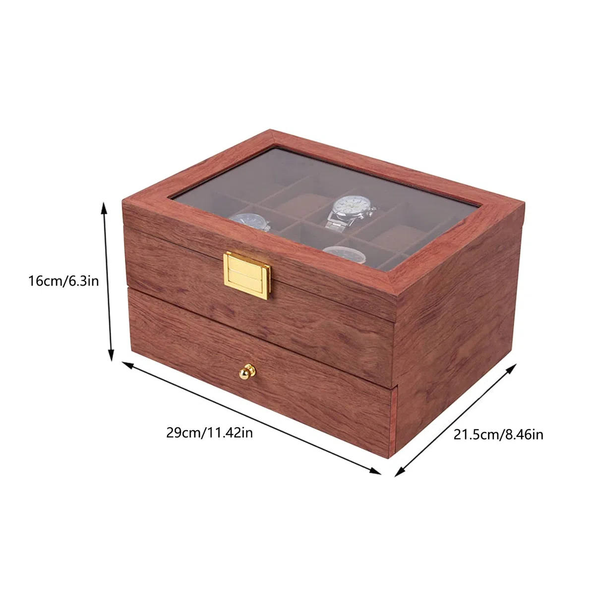 Scatola per orologi in legno massello, scatola per orologi da uomo/donna, con coperchio in vetro, 20 scomparti 2 piani