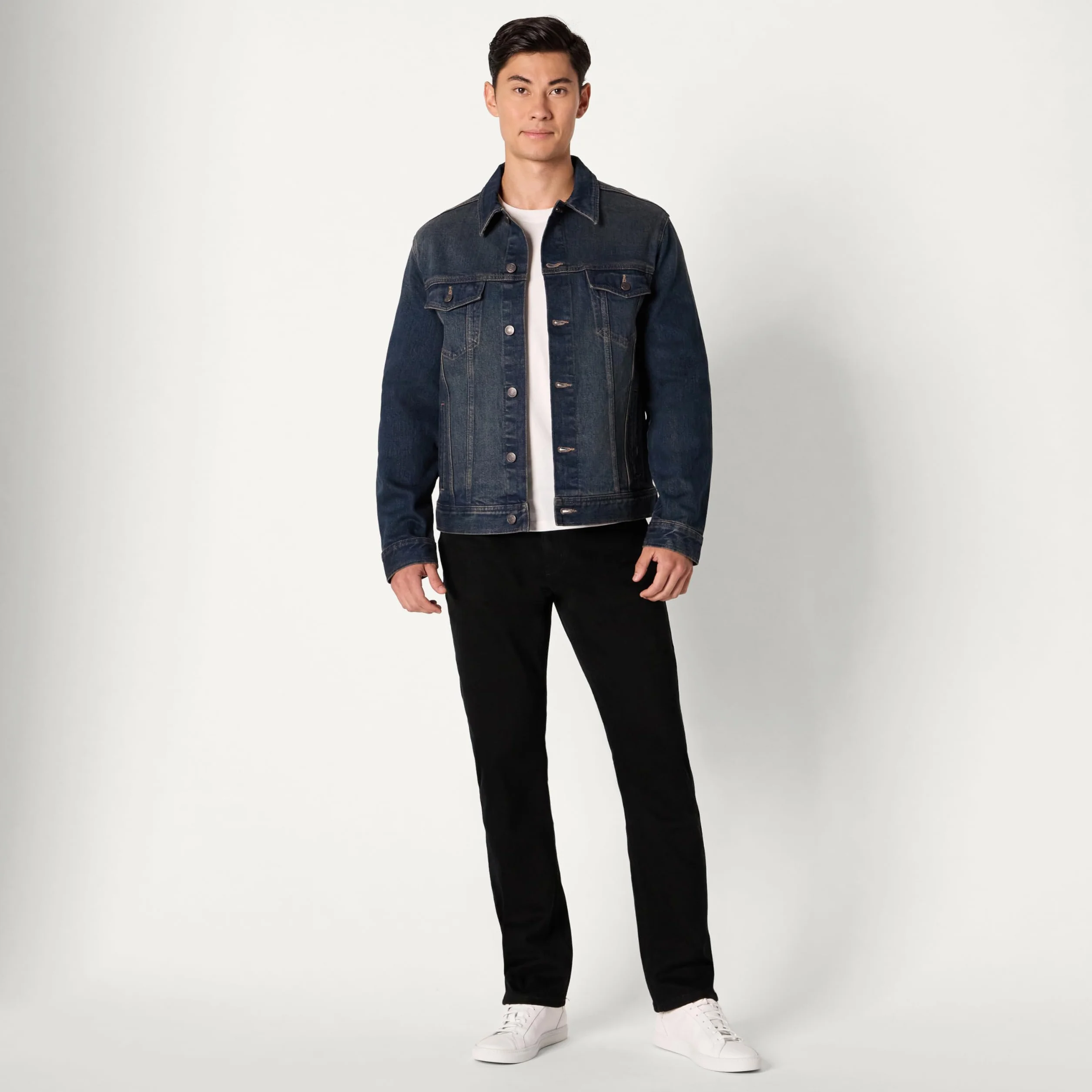 Amazon Essentials Uomo Giacca in Denim a Bassa Elasticità con vestibilità Regolare