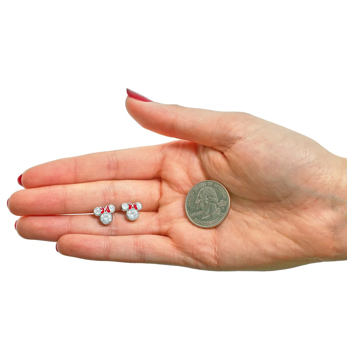 Disney Orecchini da donna Minnie Mouse, in argento Sterling con zirconi cubici e fiocco smaltato rosso