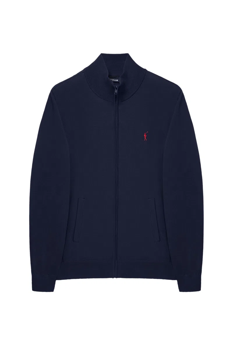 Polo Club Cardigan Uomo Cotone con Cerniera e Logo Ricamato