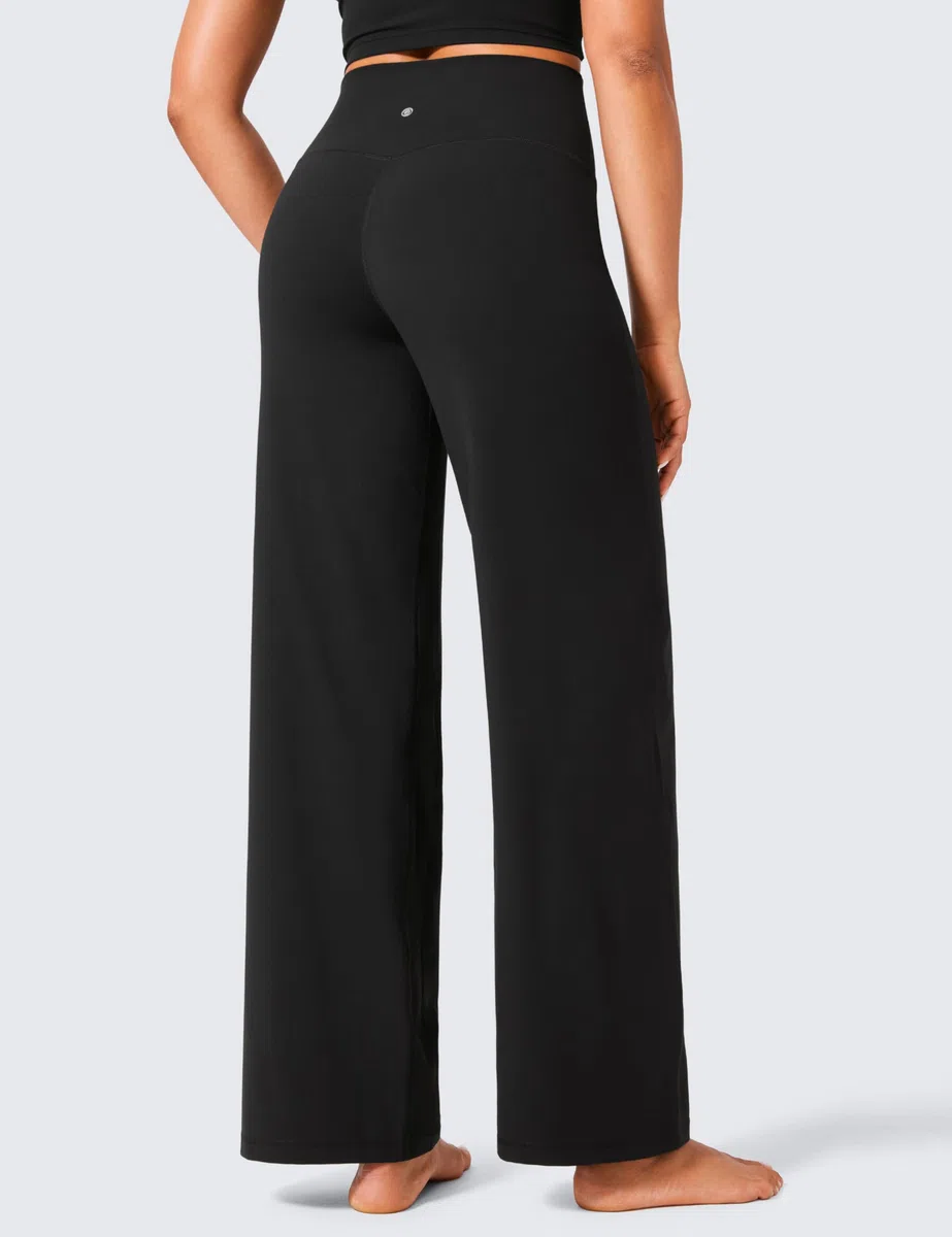 CRZ YOGA Donna Butterlift A Vita Alta Pantaloni a Gamba Larga con Tasche Yoga Comodo Casuale - 74cm/79cm/84cm