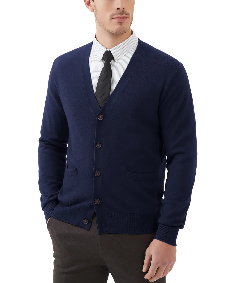 Kallspin Maglione da Uomo Cardigan con Scollo a V in Lana