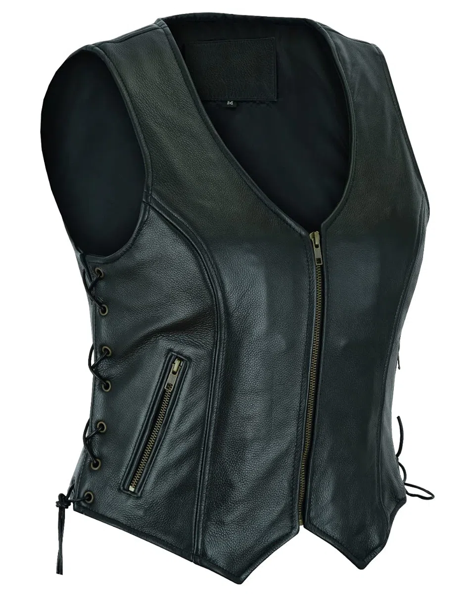 Gilet in Pizzo Laterale Stile Motociclista da Donna in Pelle