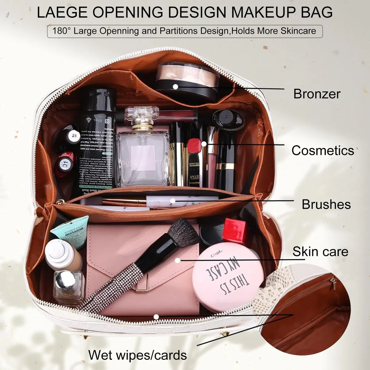 Beauty Case Donna,Trousse Trucchi Donna Borsa Cosmetica da Viaggio in Aggiornata Pelle PU,Borsa Porta Trucchi da Toilette Makeup Bag Organizer(Scacchi-Bianco)