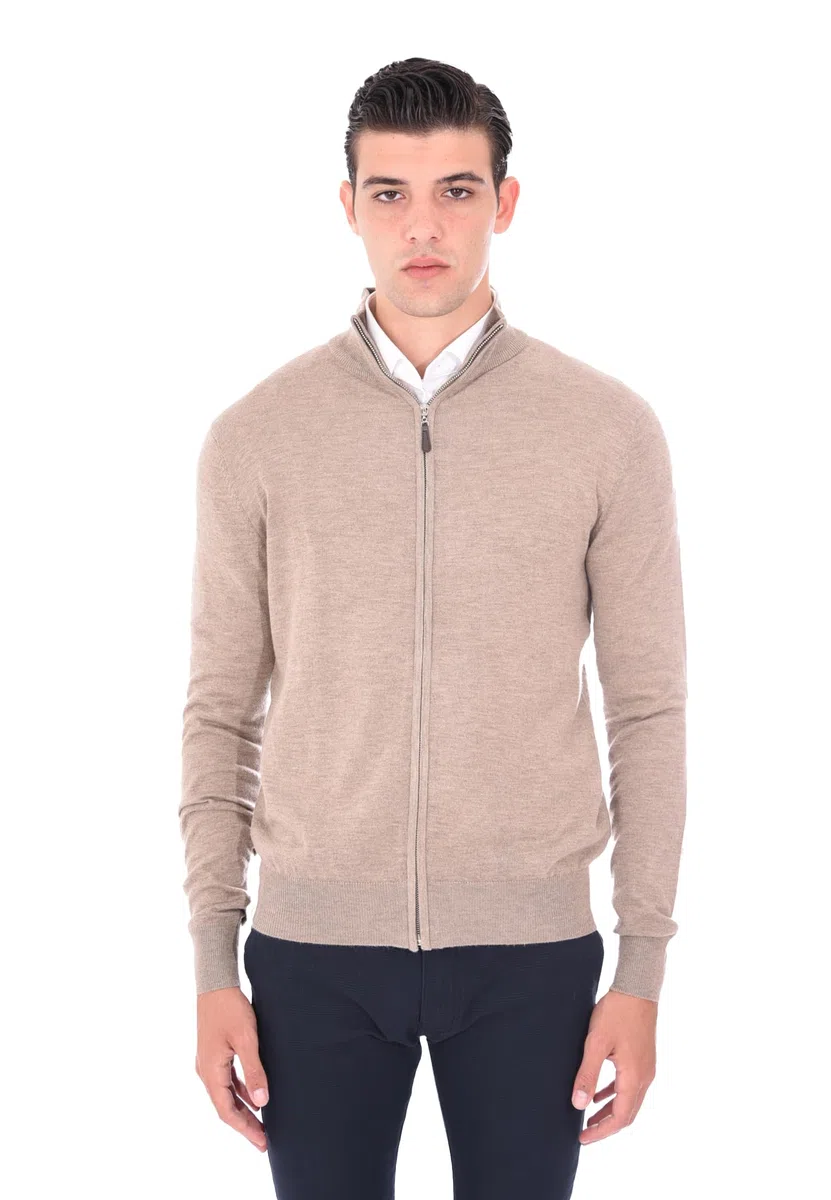 Ciabalù Cardigan Uomo con Zip Lana e Cashmere Maglione con Cerniera Collo Alto