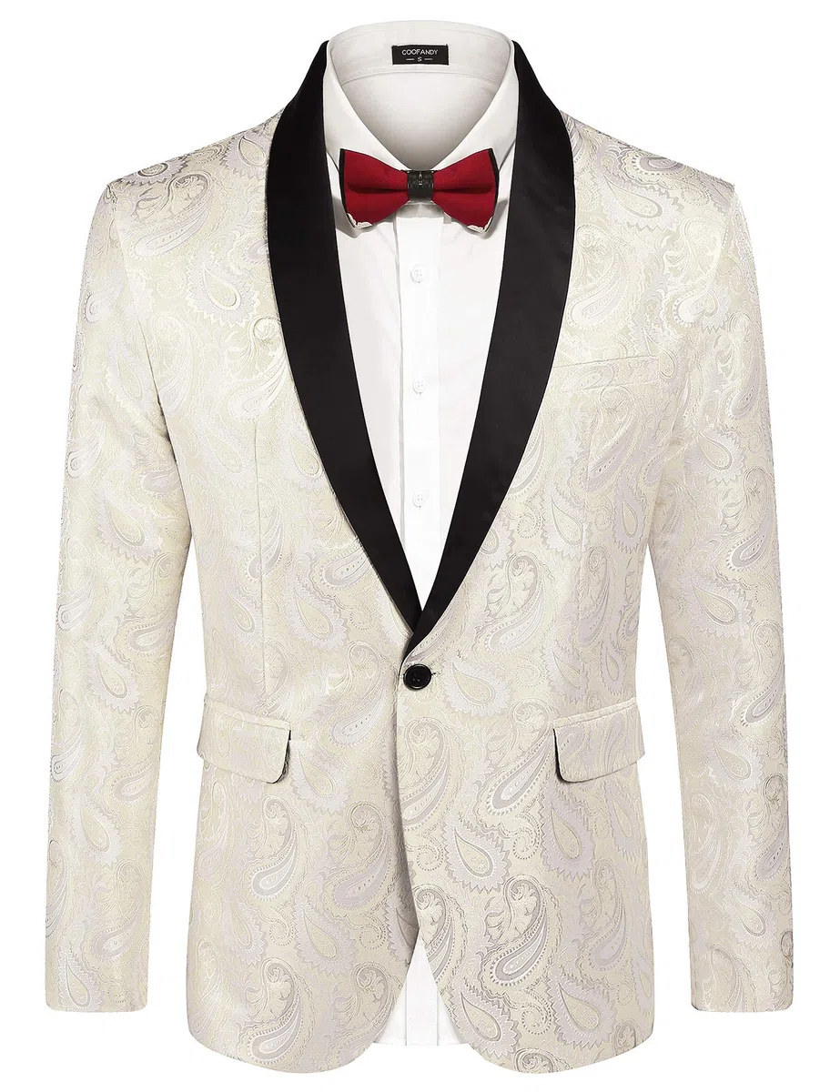 COOFANDY Giacca maschile stile smoking, con motivo paisley floreale, rever a scialle, per cene, balli di fine anno, matrimoni
