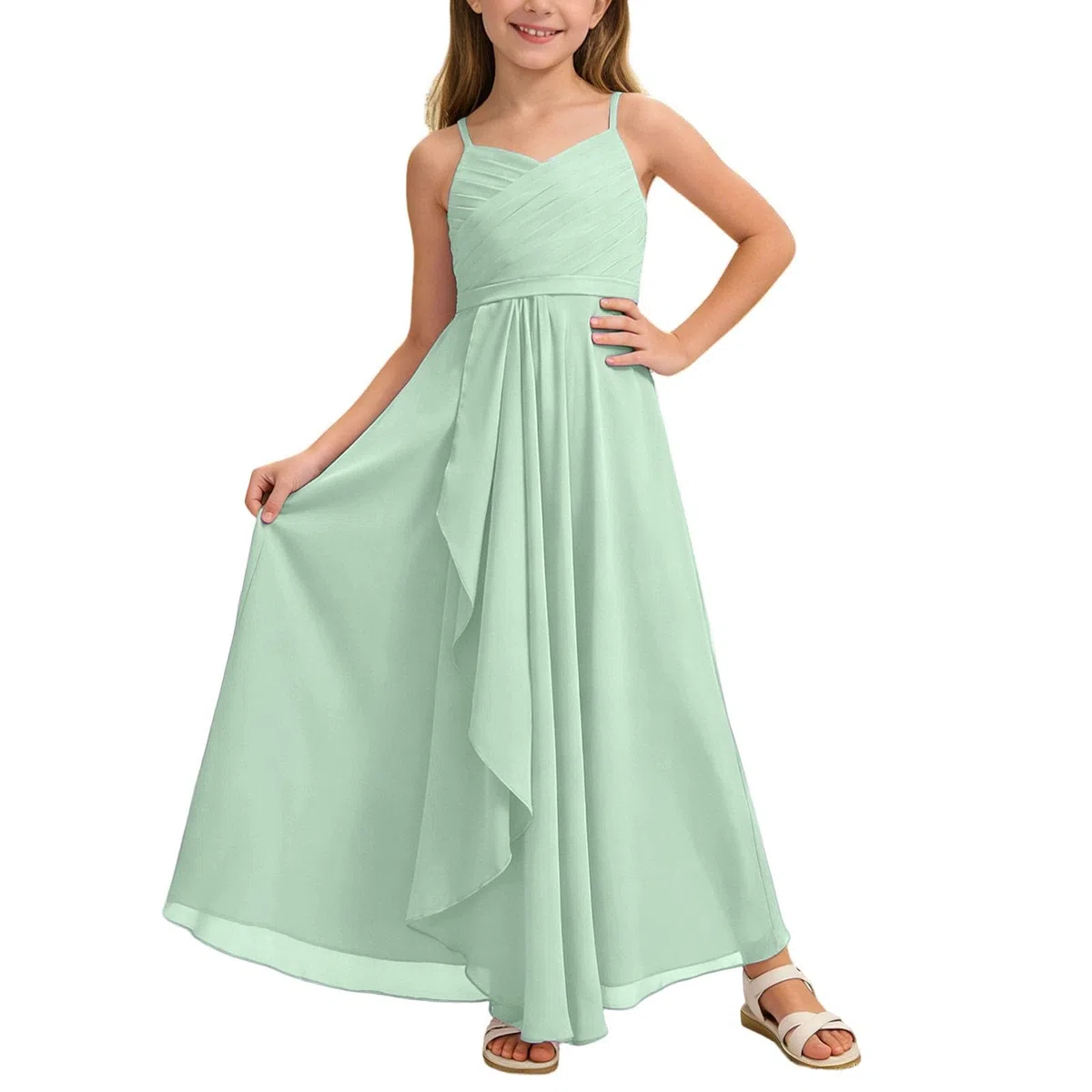 Abito Lungo in Chiffon svolazzante per Ragazze, Damigella d'Onore Junior, Abito da Sposa, Abito da Cerimonia